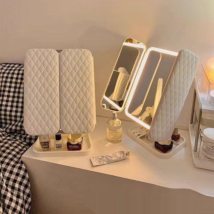 Desk Lamp With Three Fold LED Makeup Mirror