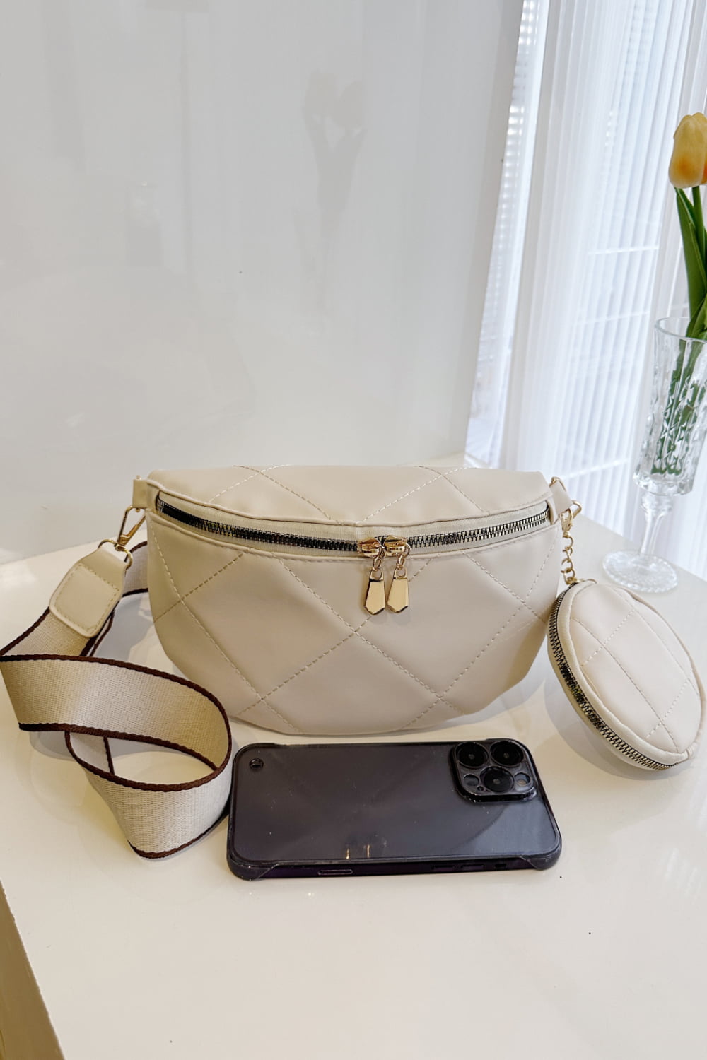 PU Leather Sling Bag with Small Purse